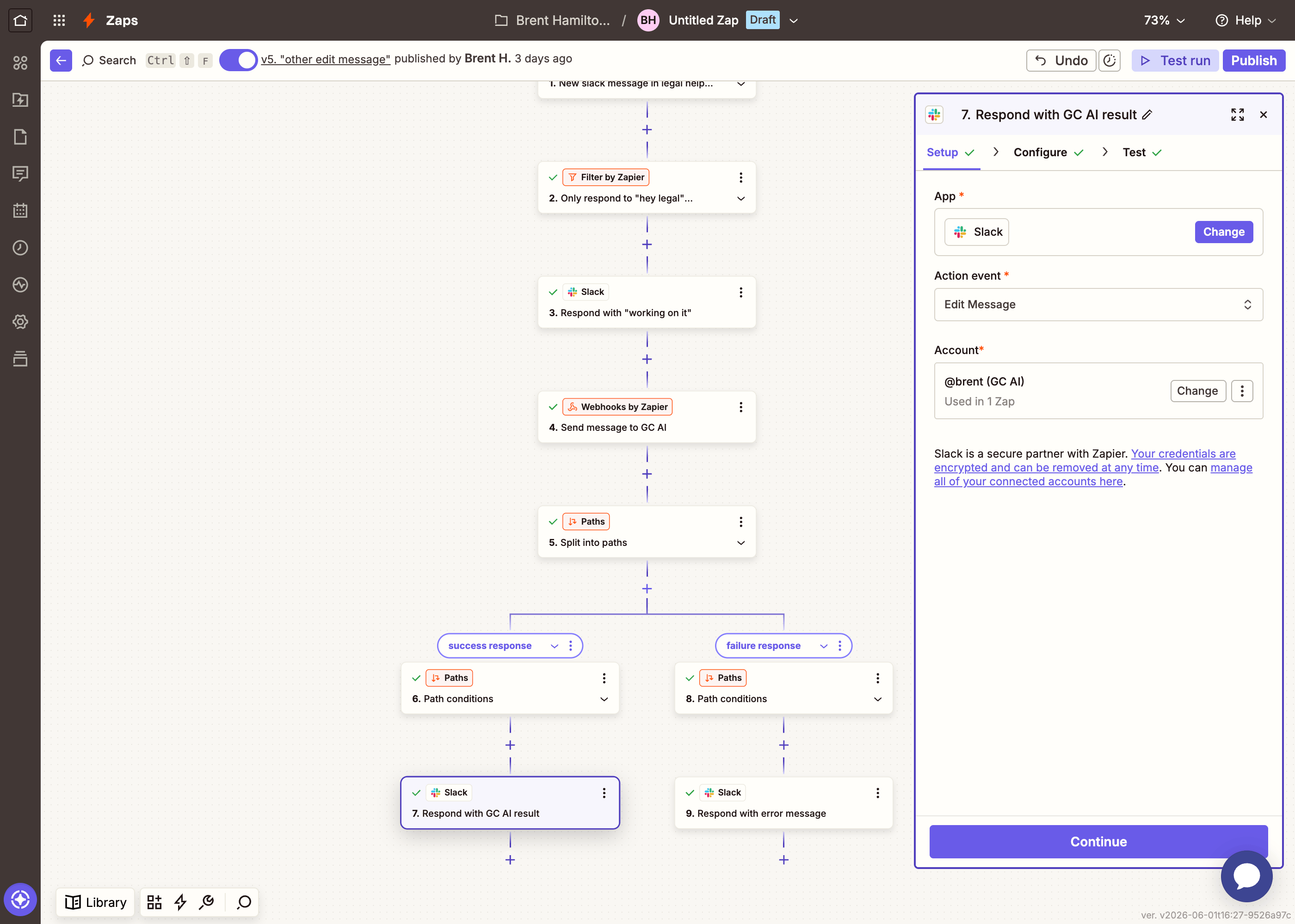 Zapier Edit Message setup: choosing the first Edit Message option