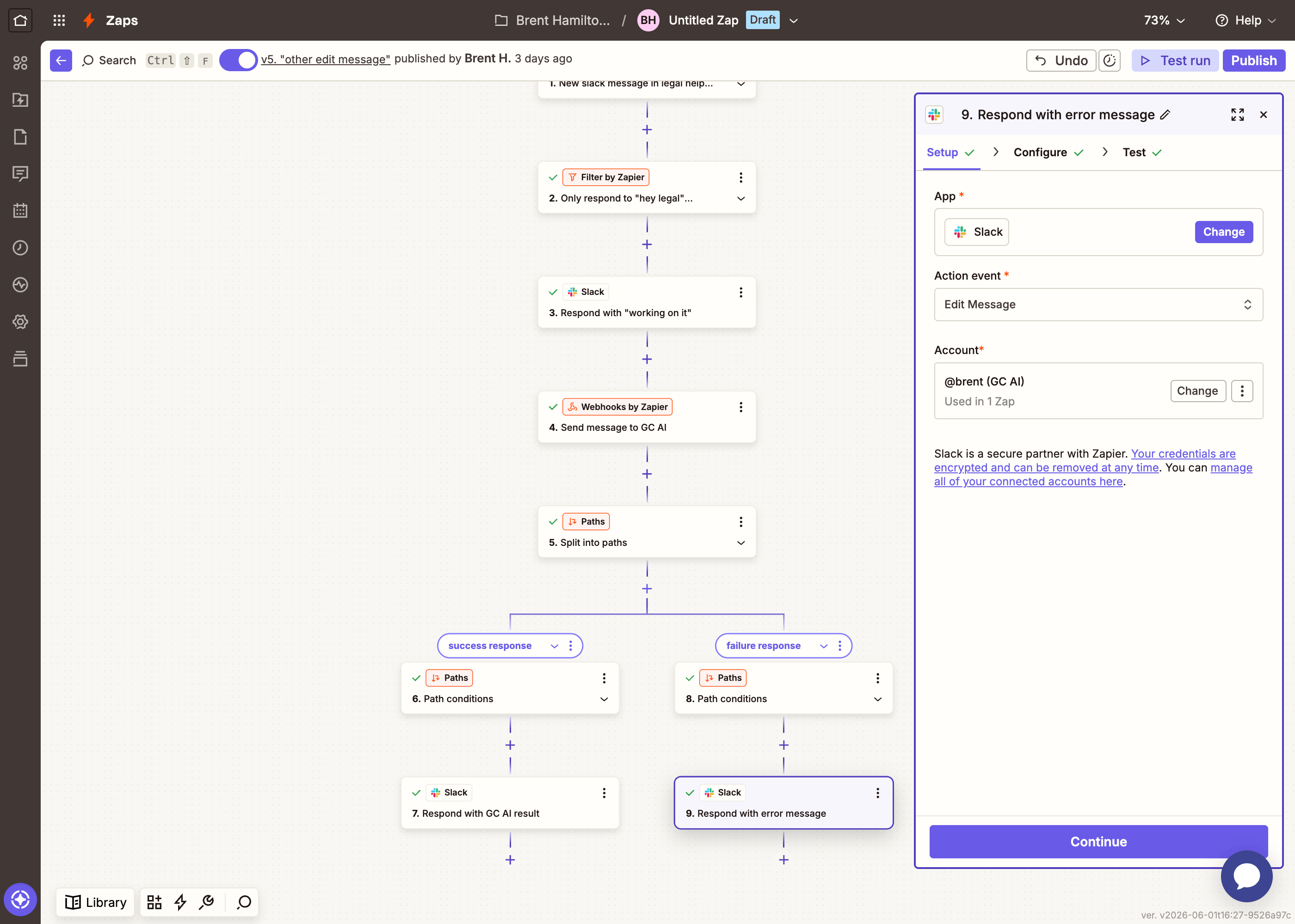Zapier Edit Message setup for the failure path