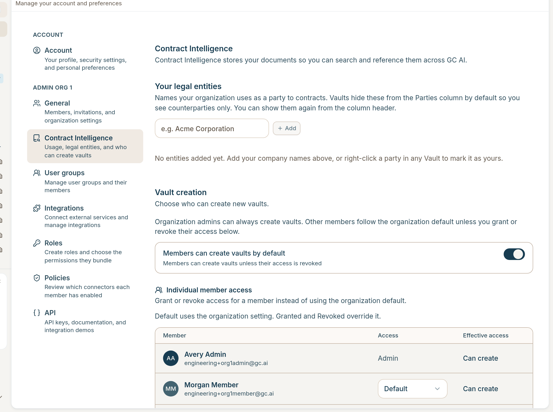 Contract Intelligence settings under Settings
