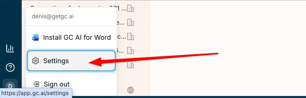 Profile menu open with Settings option highlighted