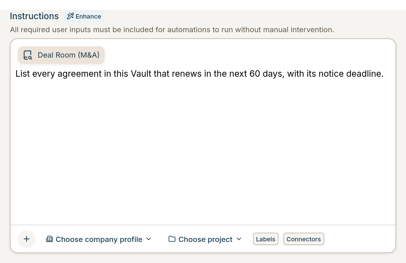 Automation instructions with a Vault attached