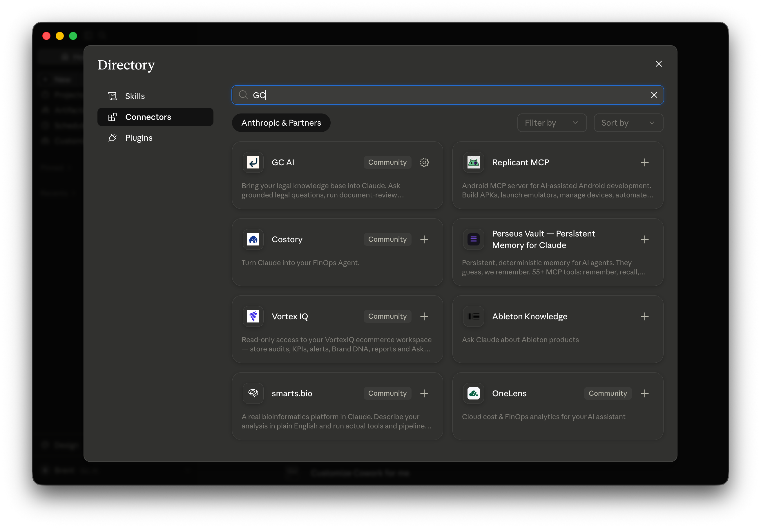 The connectors directory showing the GC AI connector in the search results