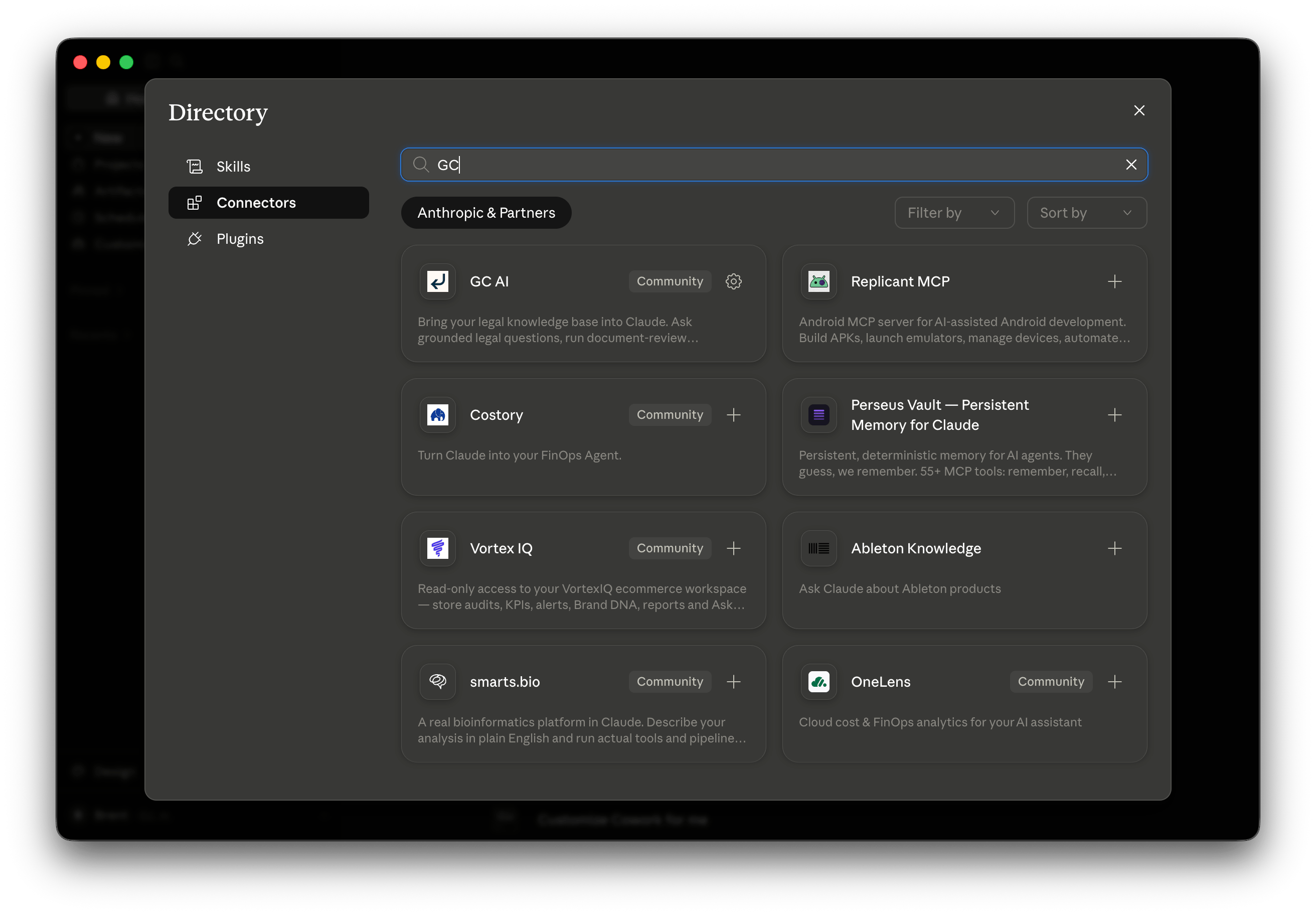 The connectors directory showing the GC AI connector in the search results