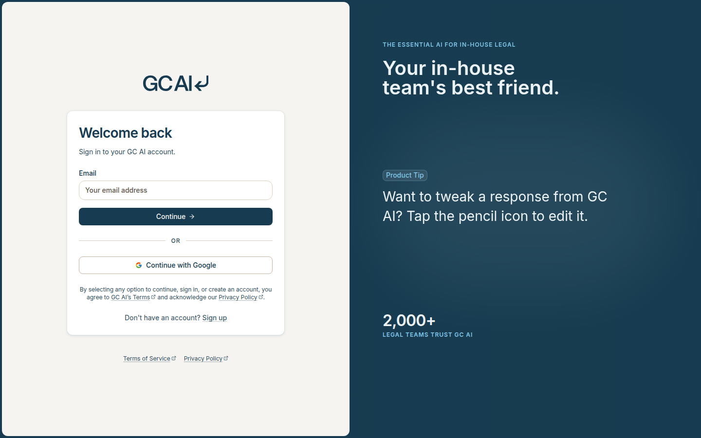 GC AI sign-in page at app.gc.ai