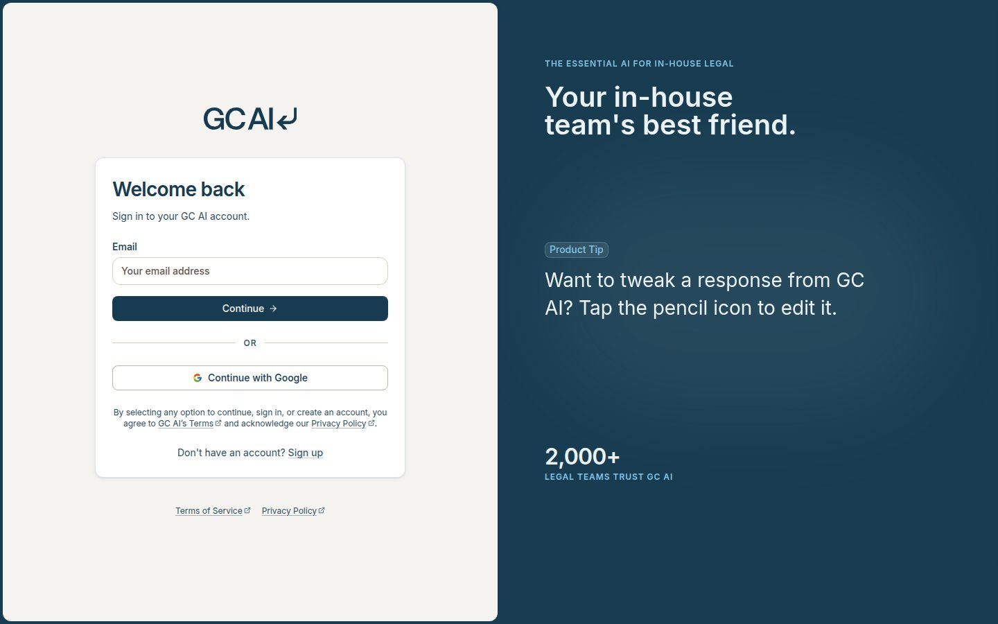 GC AI sign-in page at app.gc.ai