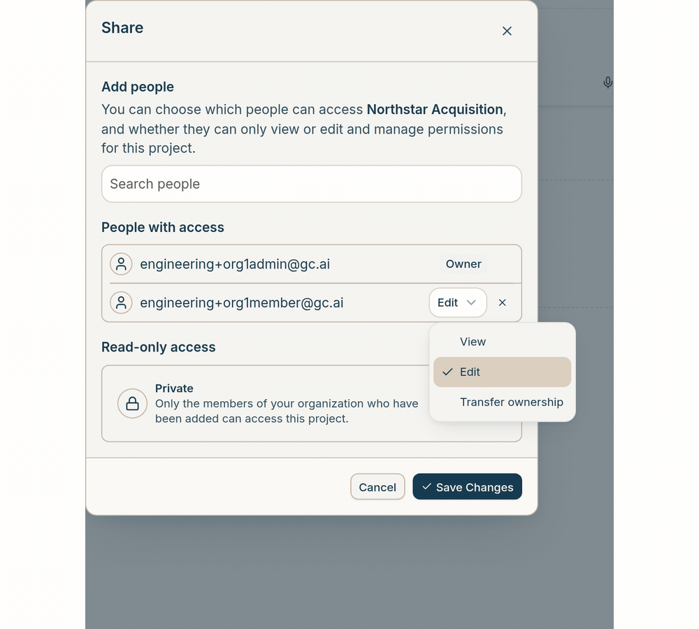 Transfer ownership from the Share dialog