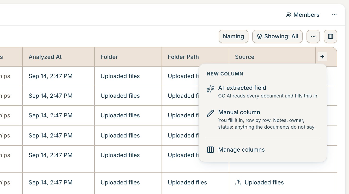 Manual column option in the add-column menu
