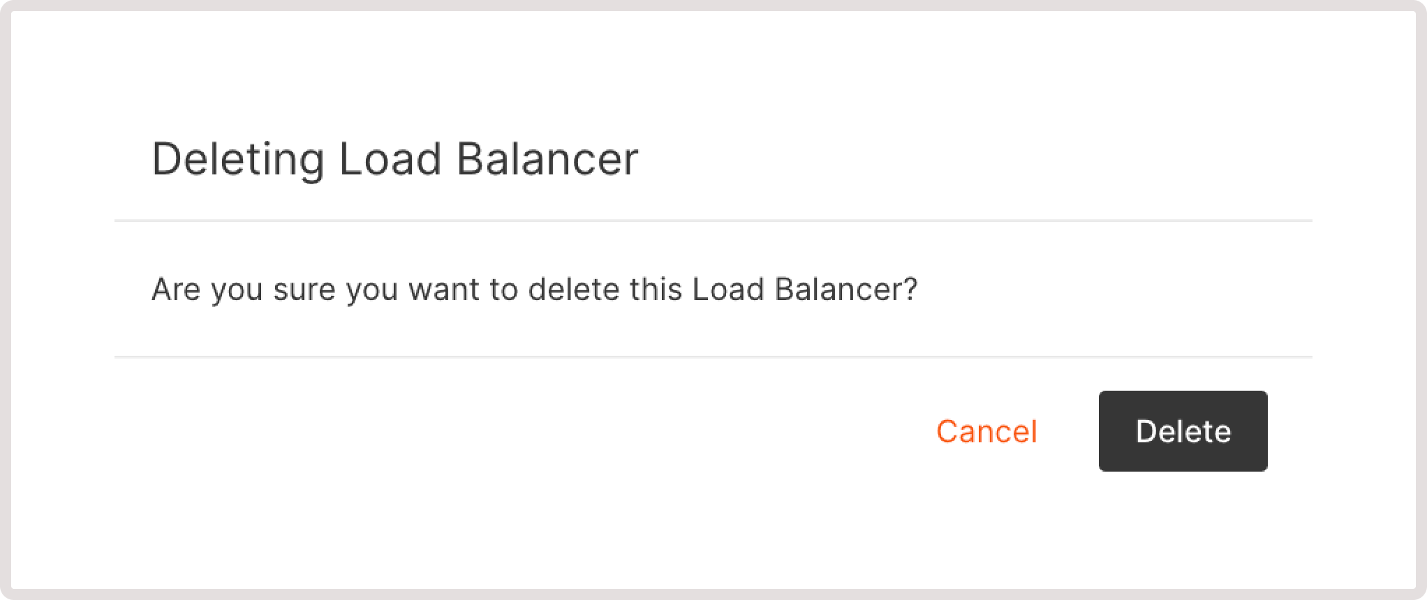Delete dialog in the Load Balancer settings