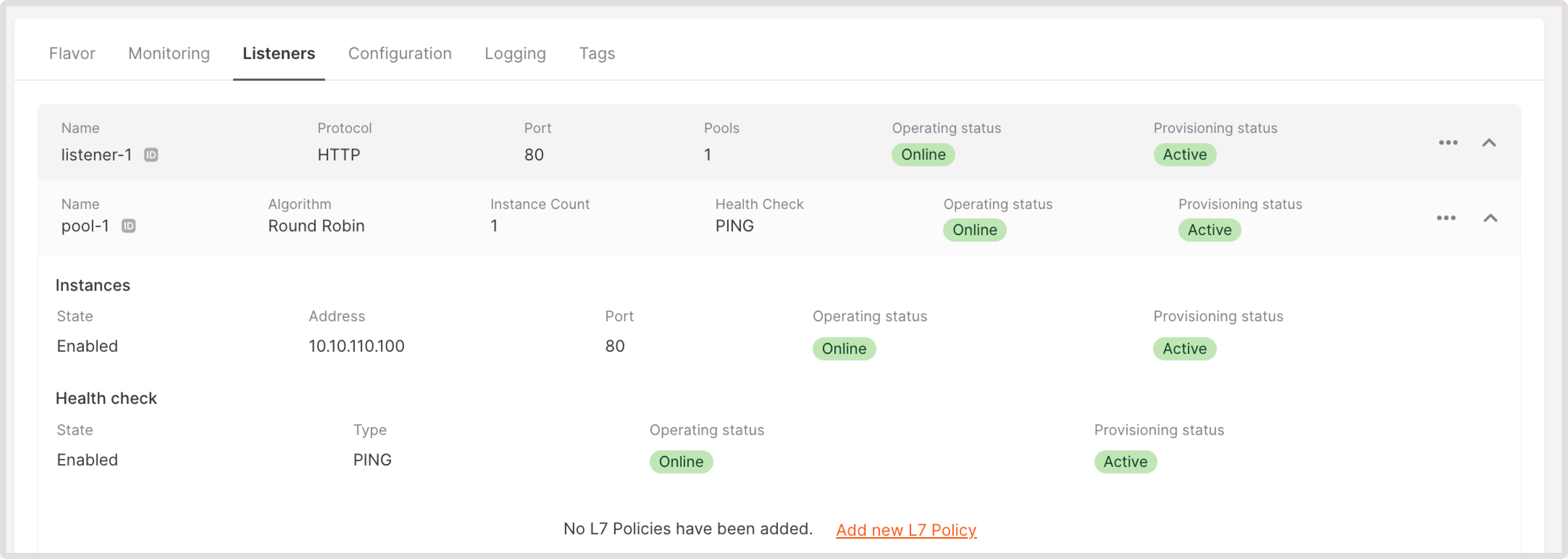 Listeners tab with pool settings