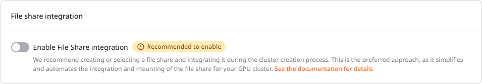 File share integration section with Enable File Share checkbox