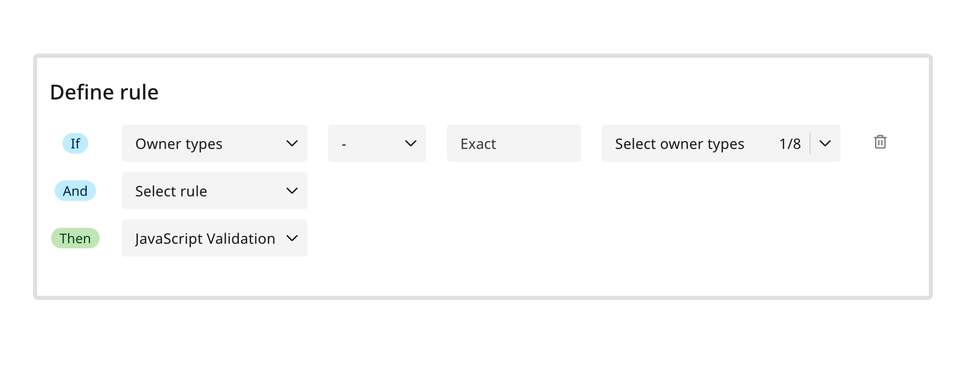 A sample definition of a rule with owner types condition