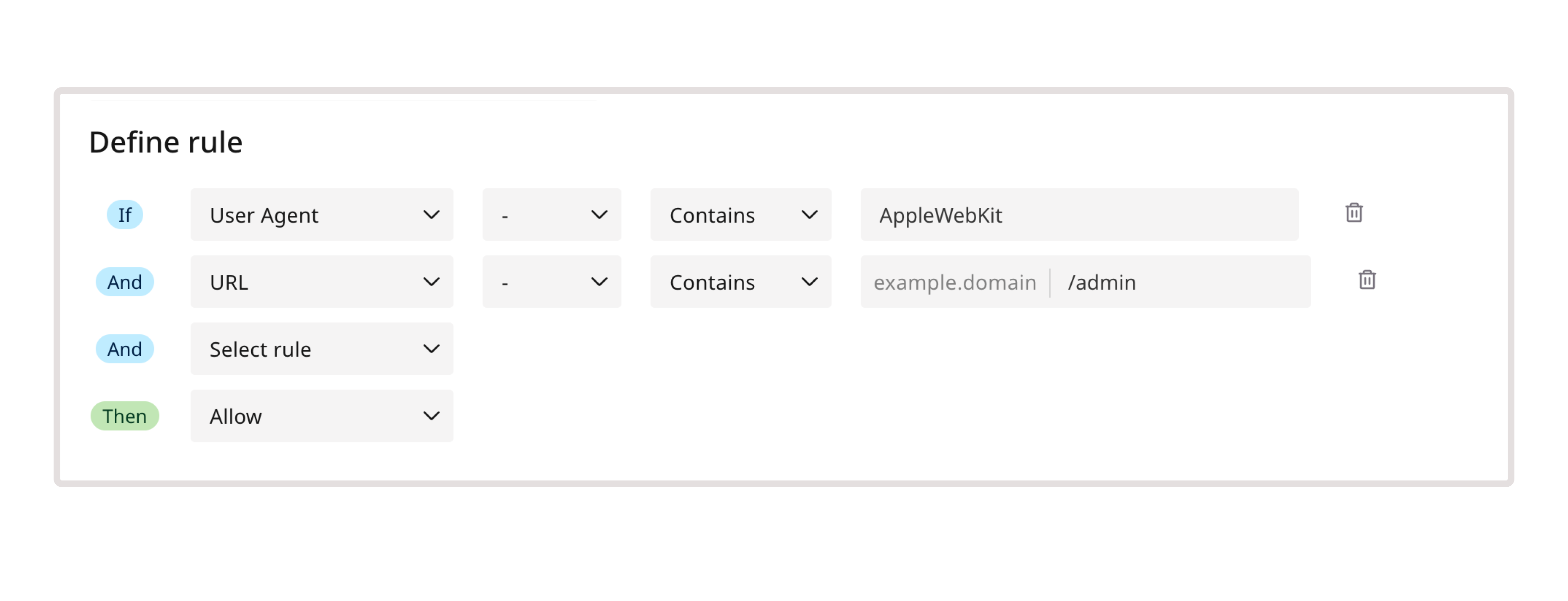A sample definition of a rule with user agent condition