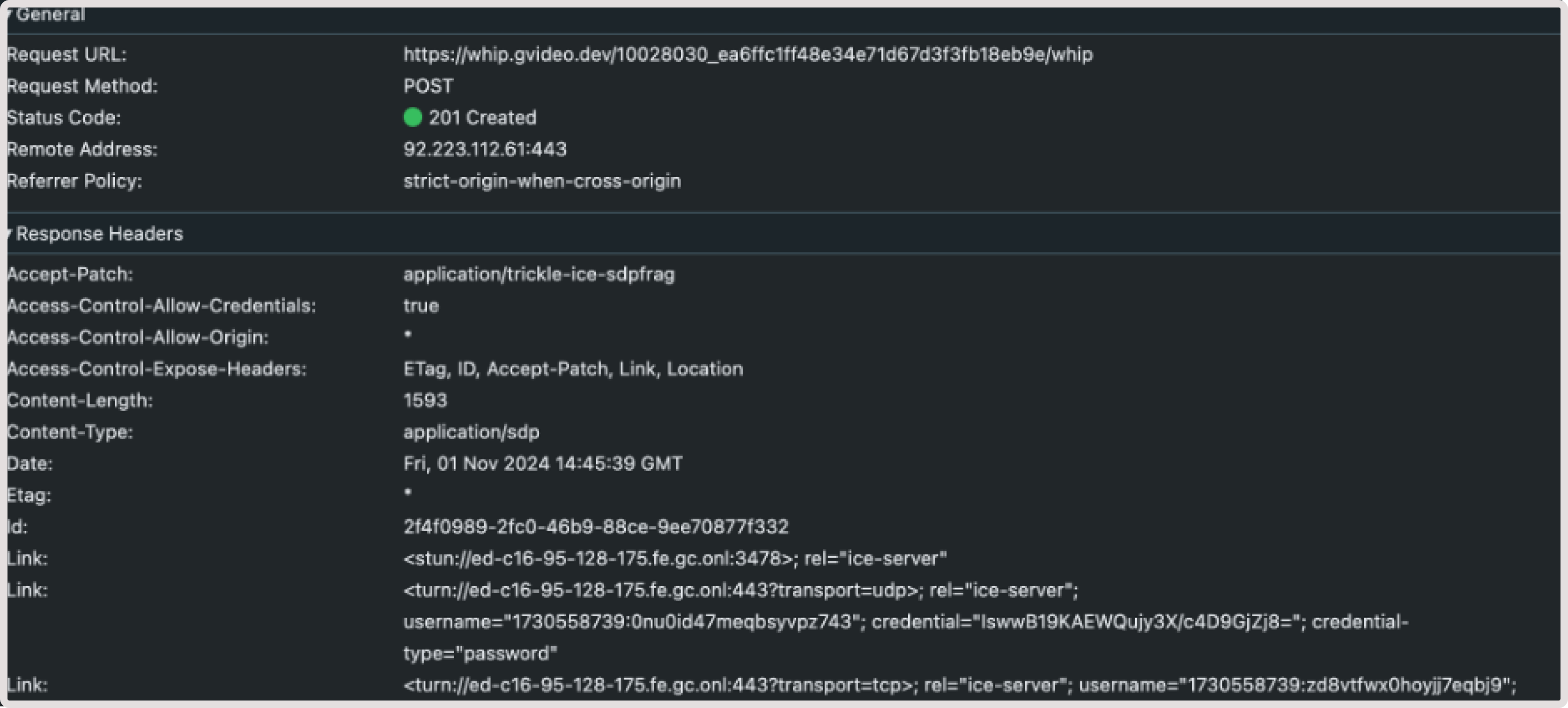 Example data in Link headers