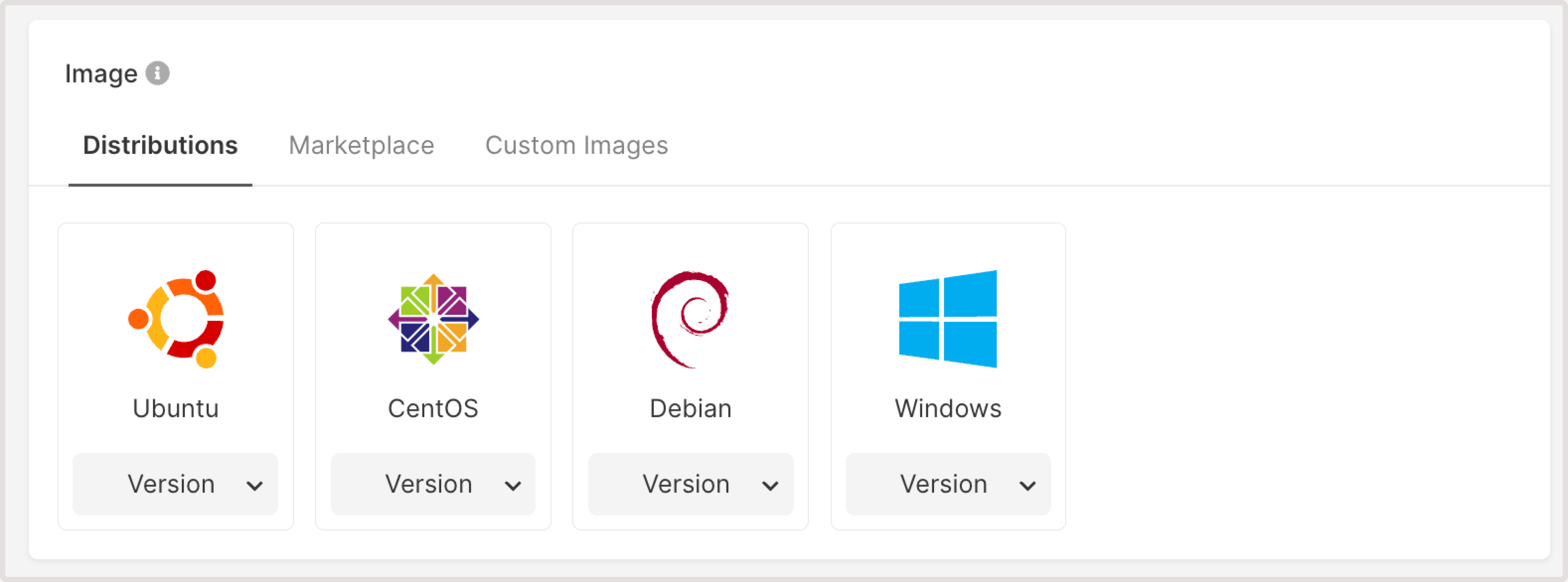 A menu with available OS images