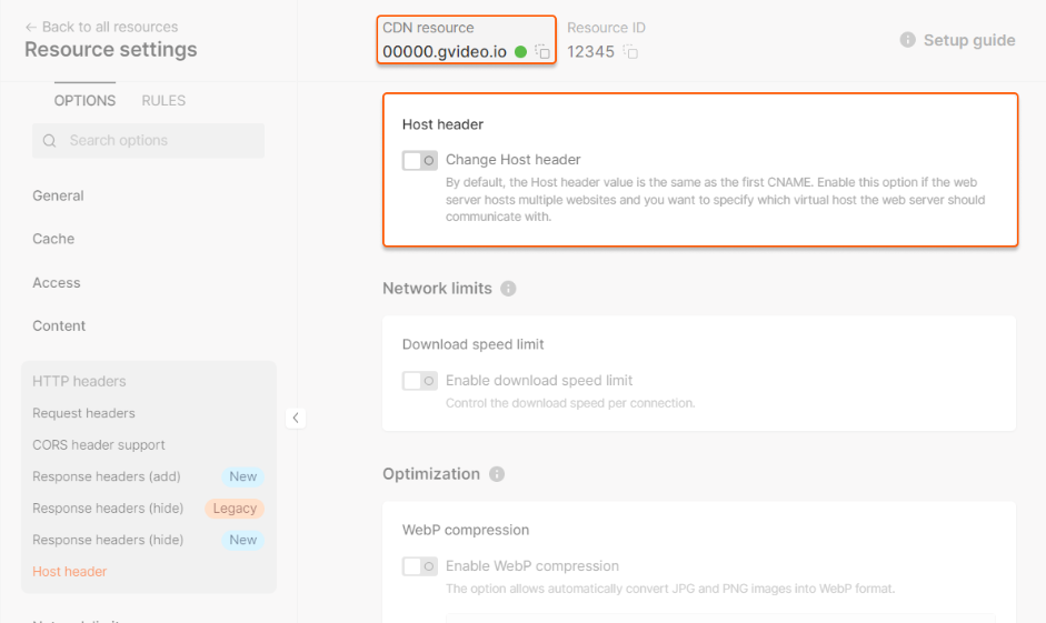 How to disable the Change Host header option