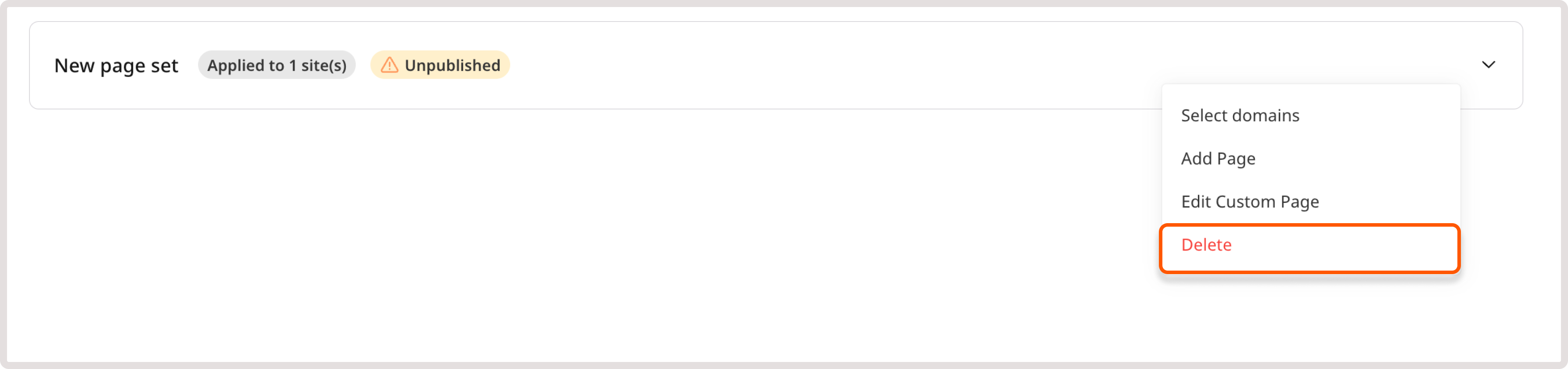 Delete page button in the page set settings