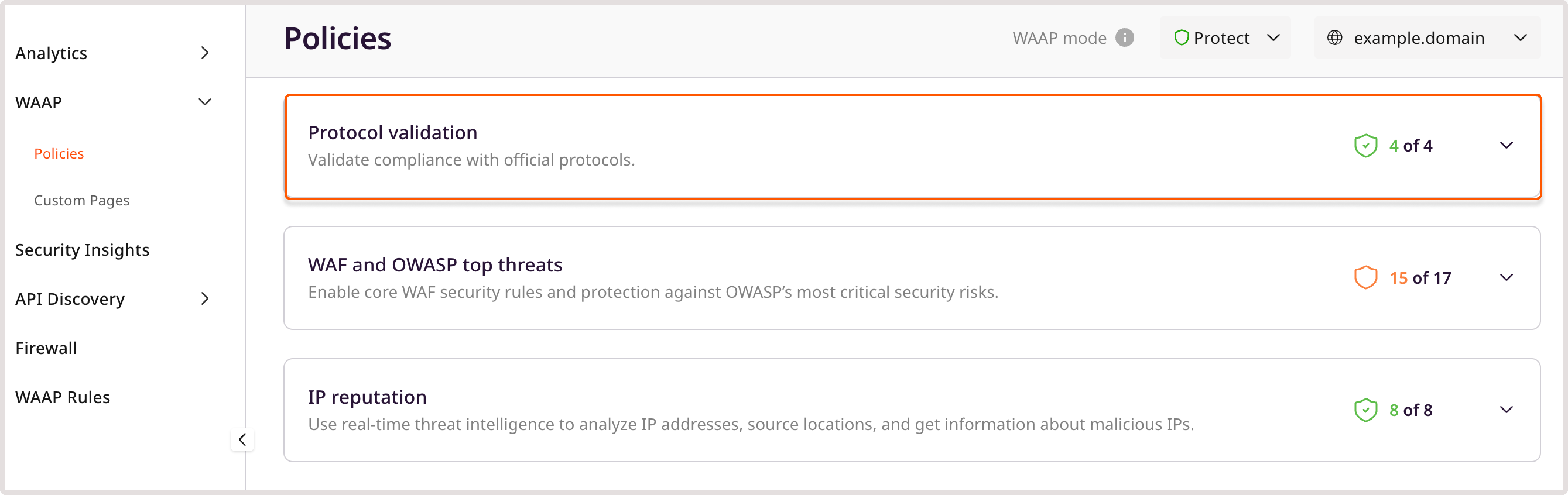 WAAP policies page with the highlighted behavioral WAAP policy