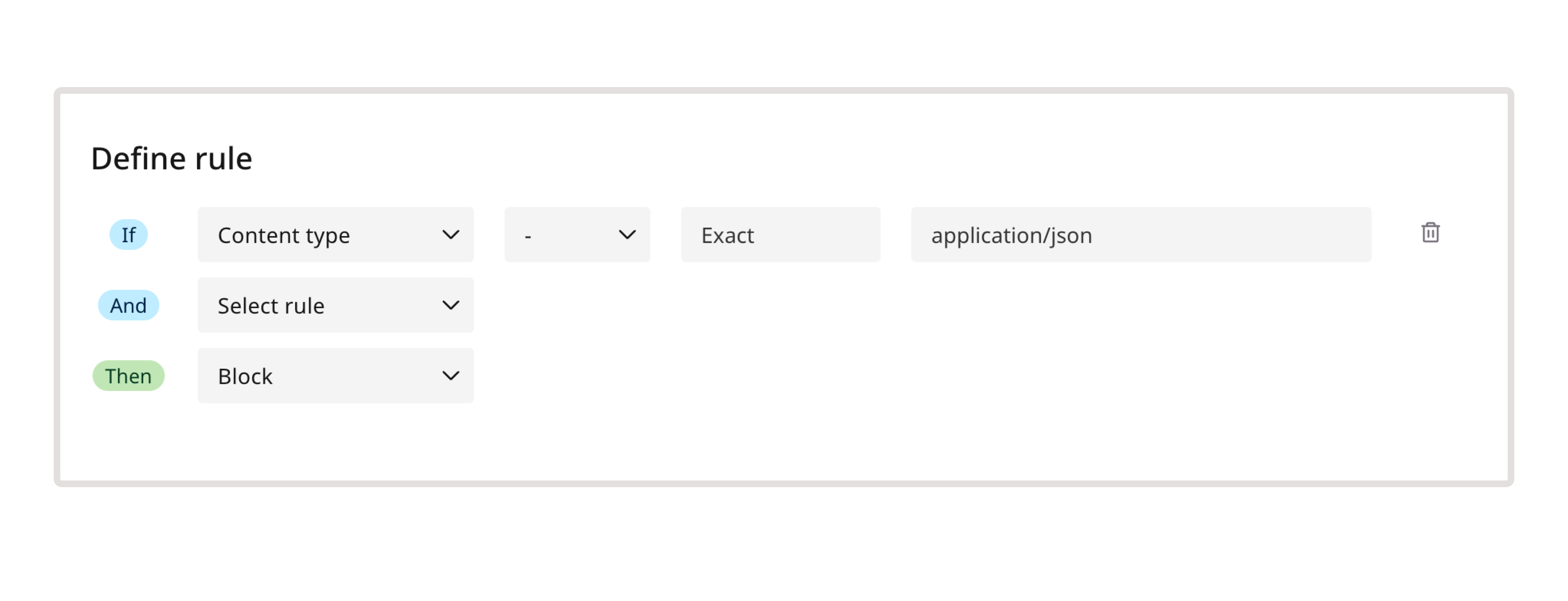 A sample definition of a rule with content type condition