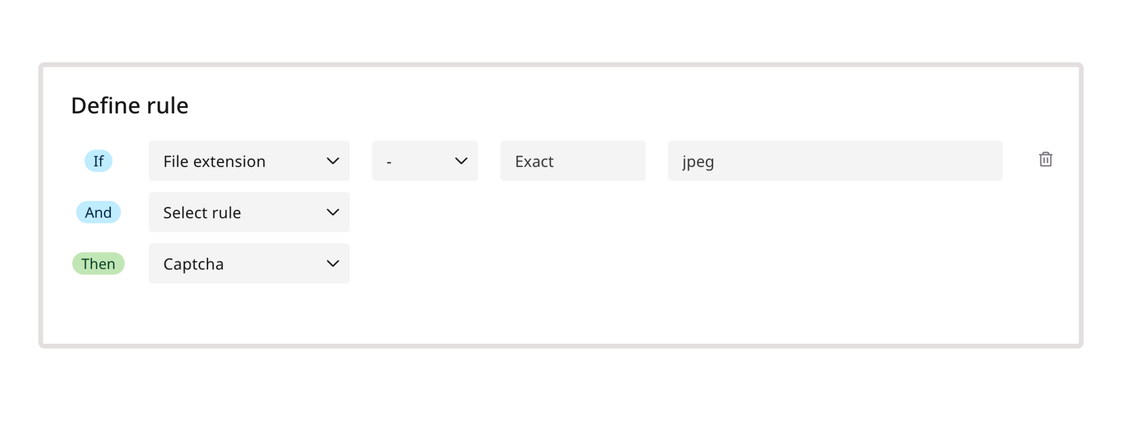 A sample definition of a rule with file extension condition