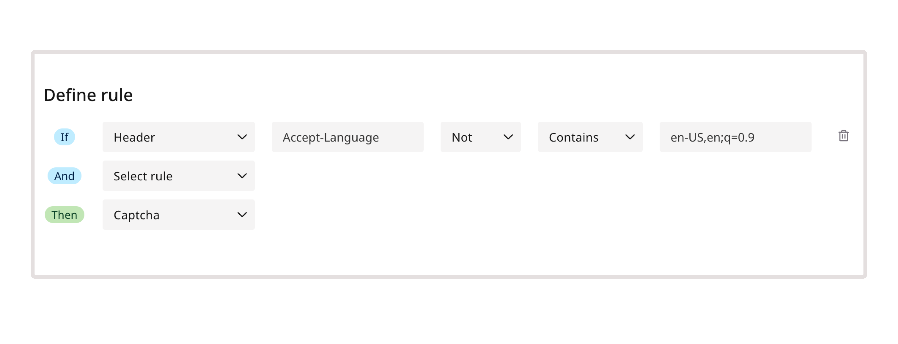 A sample definition of a rule with header condition