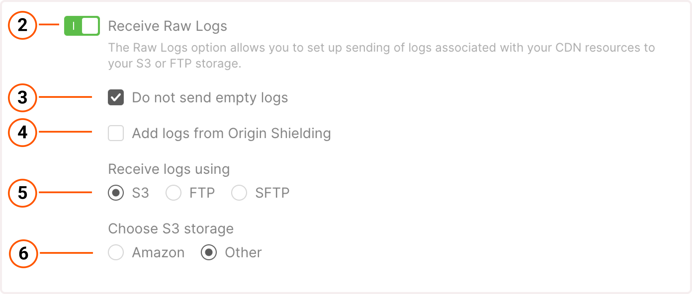 Raw logs settings for 3-rd party S3 storage