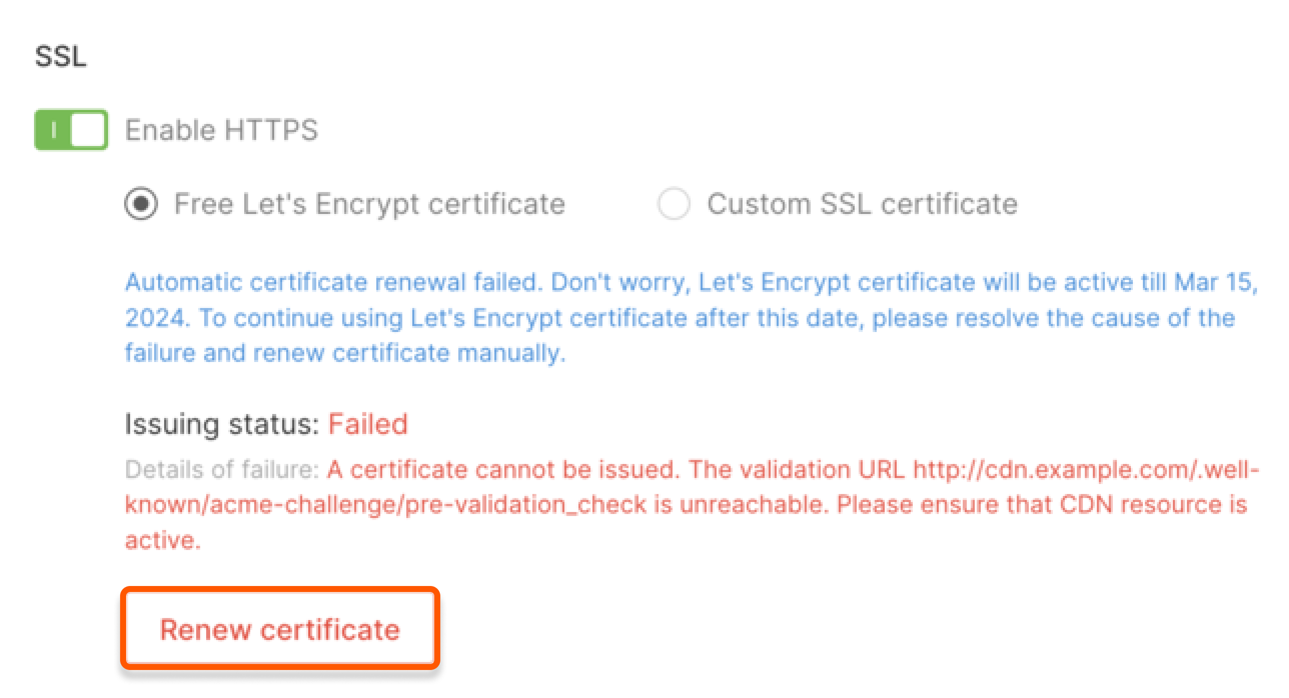 Failed status (reissuing)
