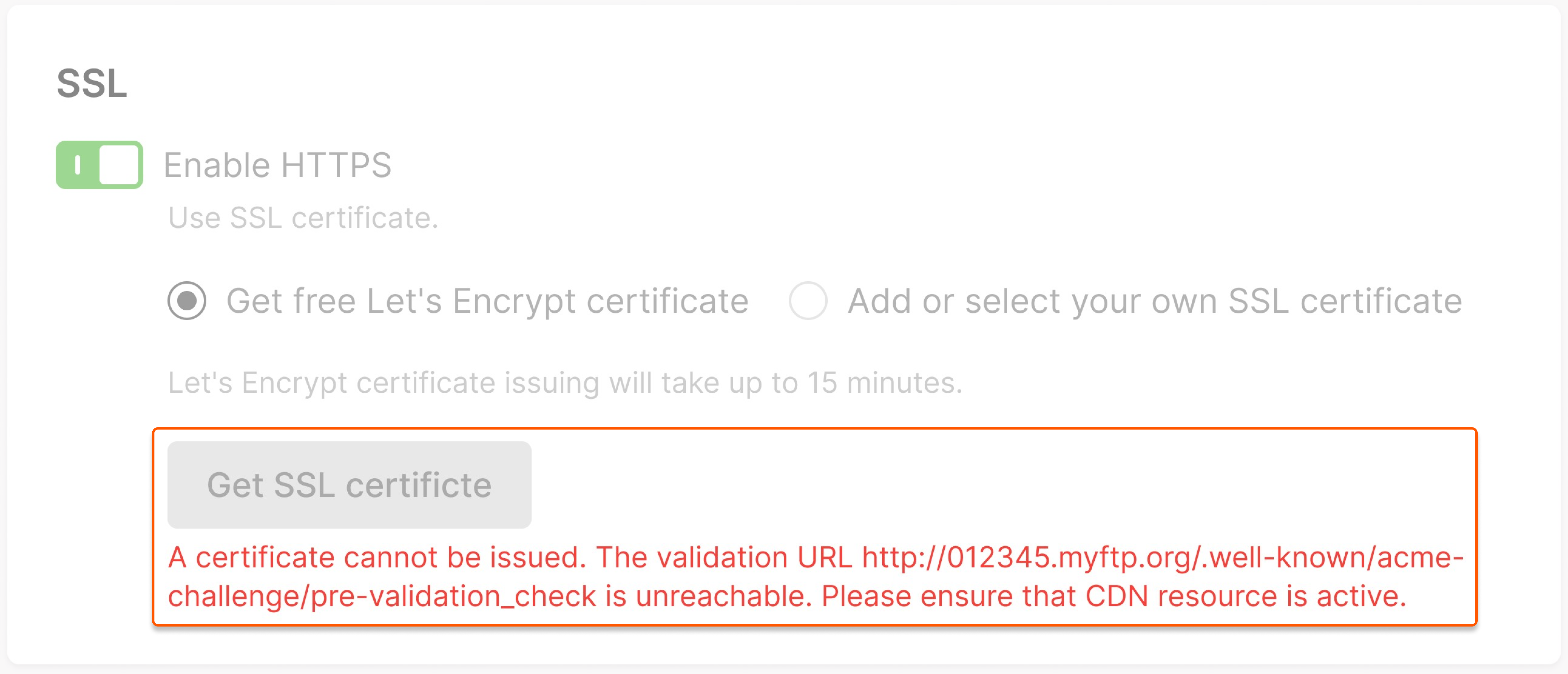 Pre-validation failed status