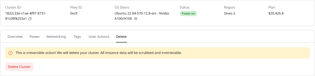 Delete tab with warning message and delete button