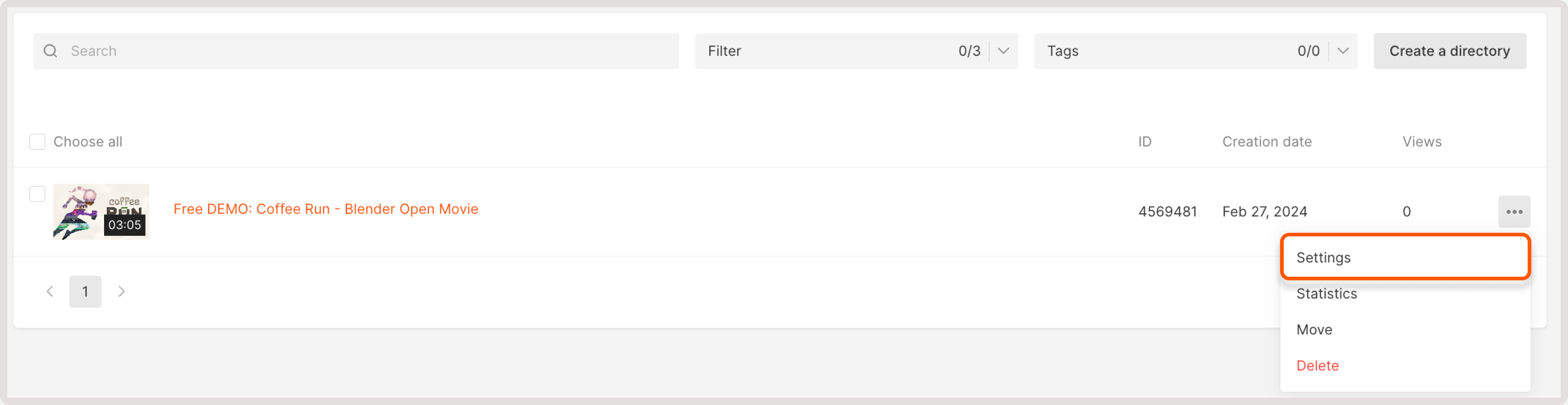 settings of the uploaded video
