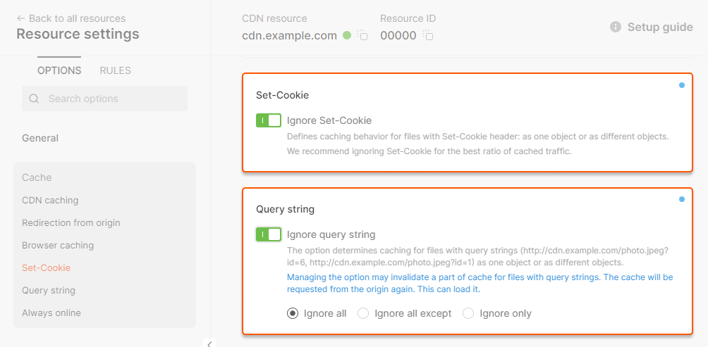 Set-Cookie and Query string options