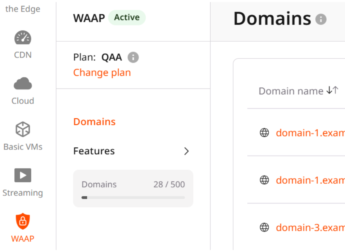 WAAP Domains menu