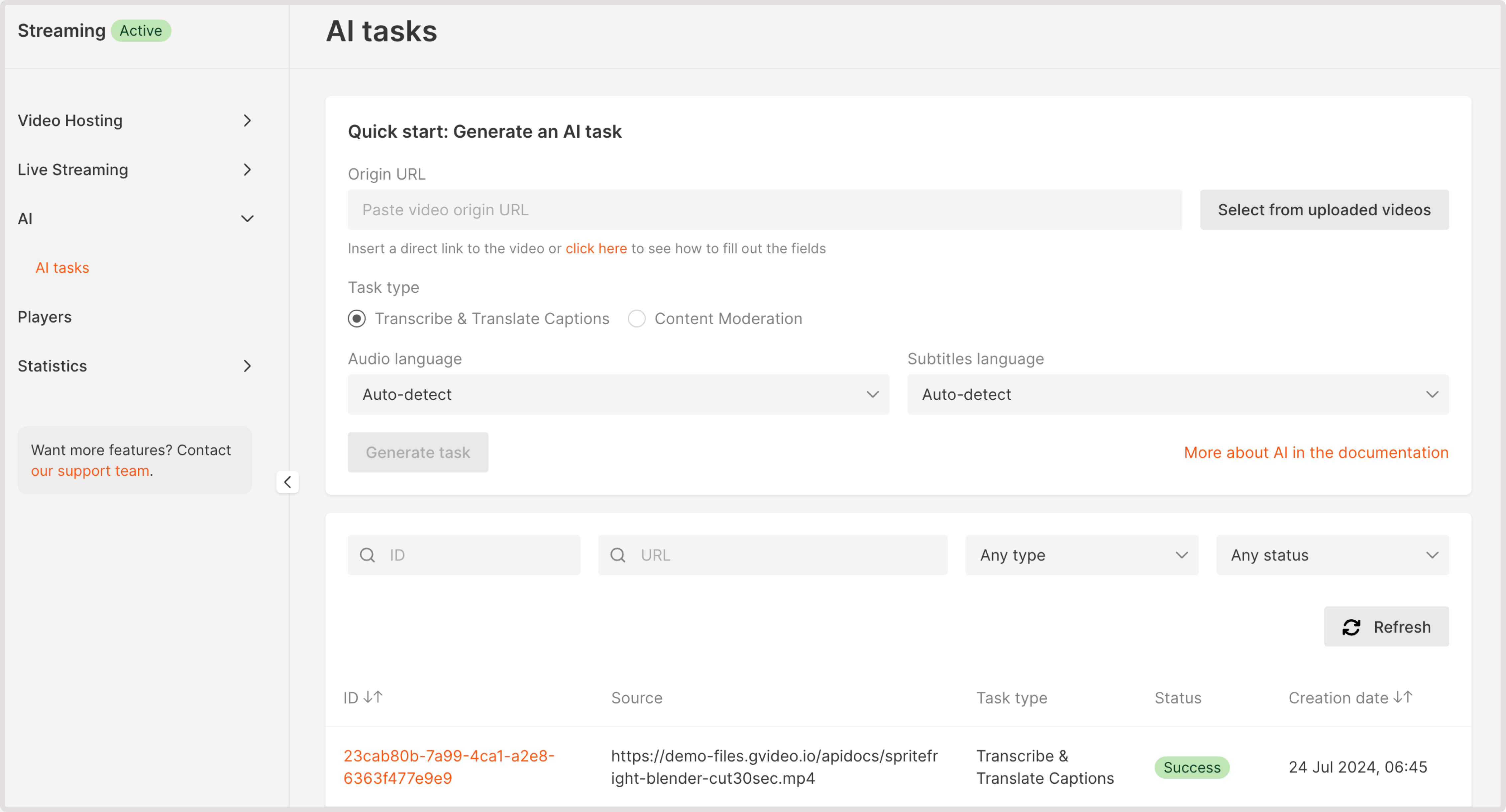 AI tasks page