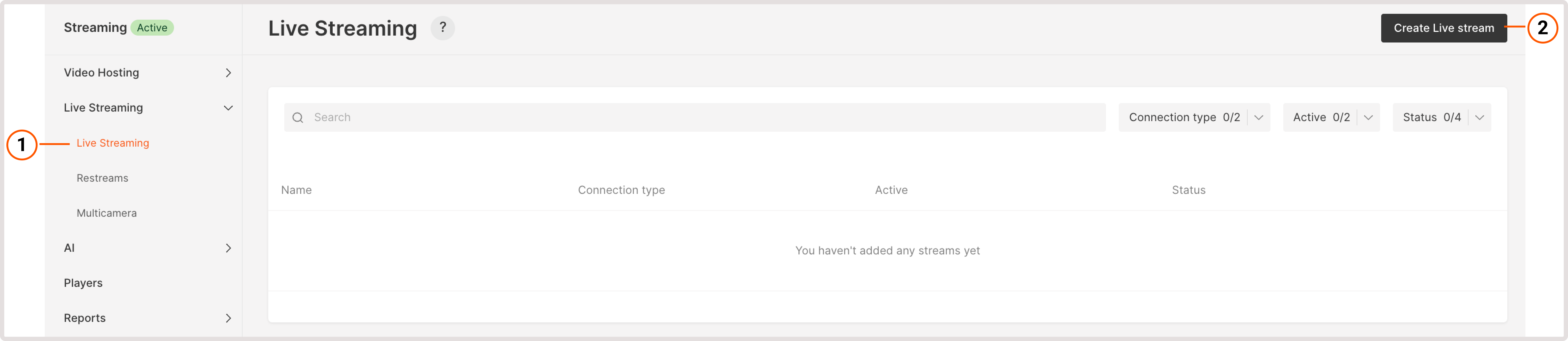 Live stream button on the life streaming page