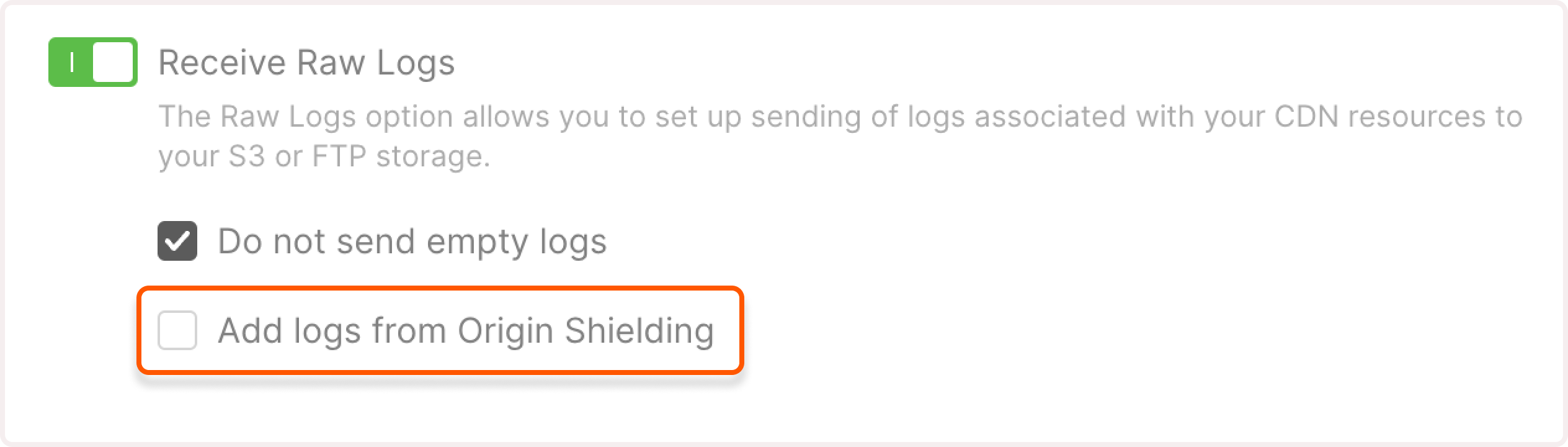Raw Logs page with the checkbox highlighted