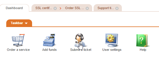 Dashboard - Submit a ticket