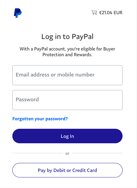 Log in to your PayPal account