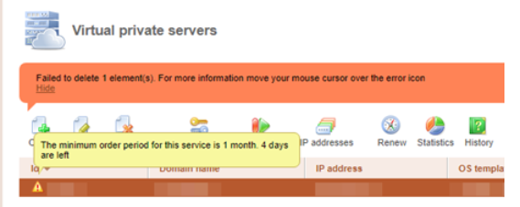 an error while deleting a server