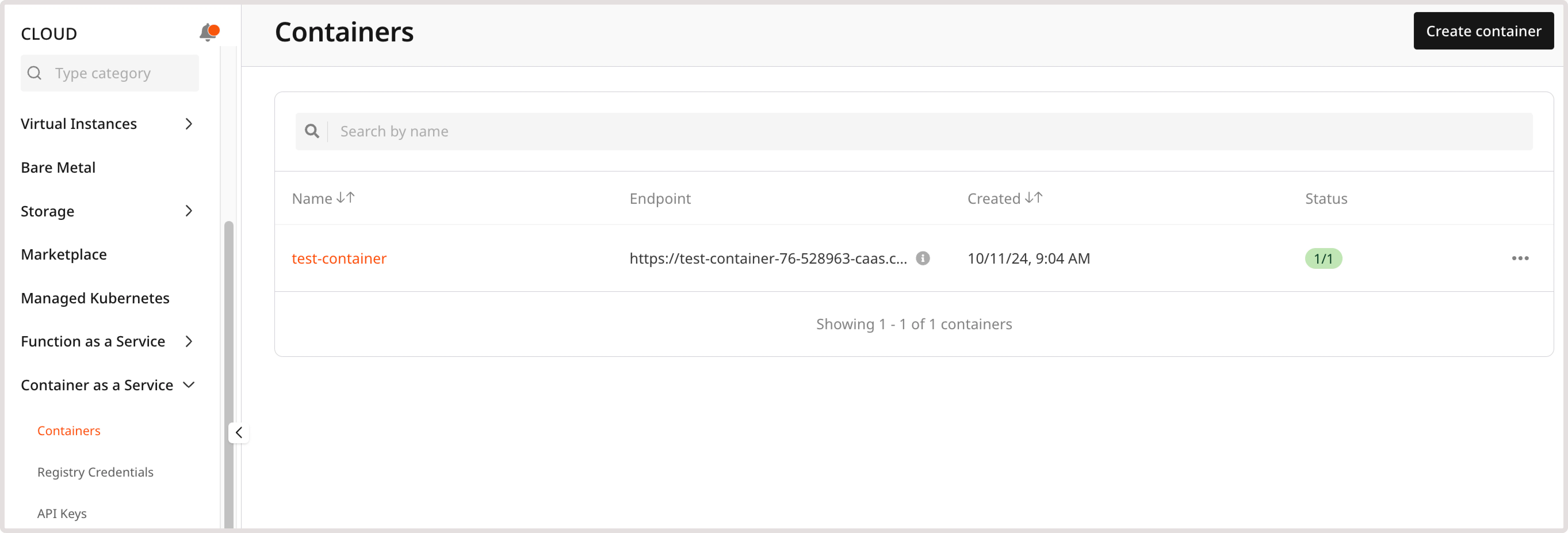 Containers page