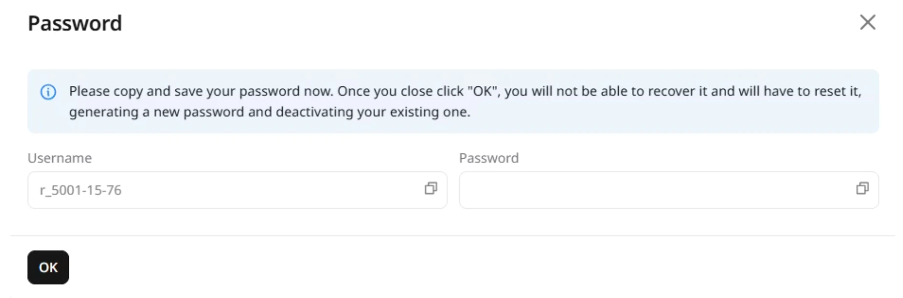 A dialog with a username and password