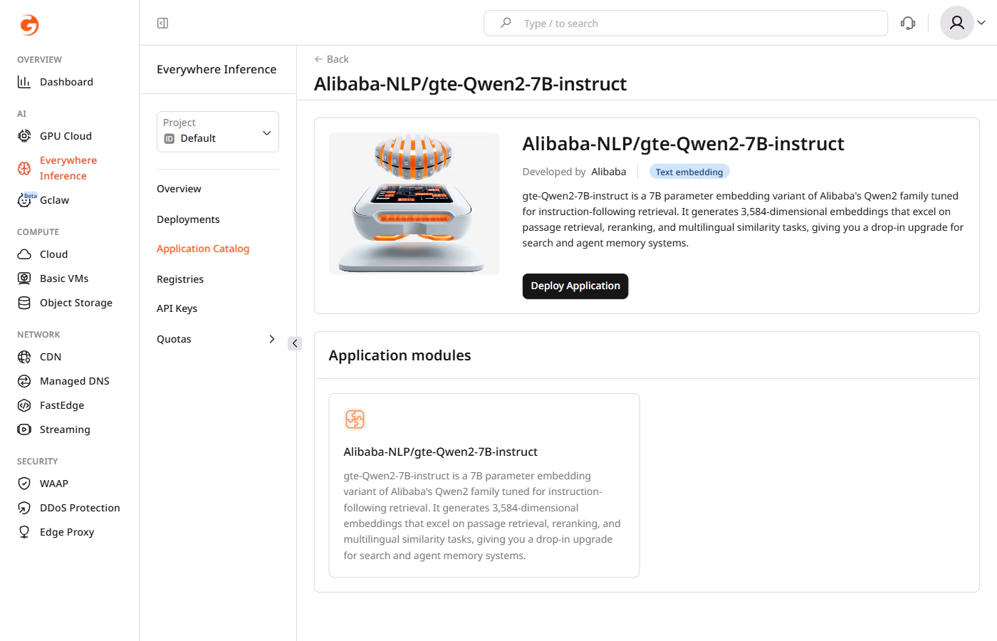 Application Catalog model detail page