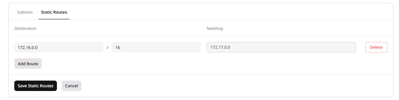 Static routes settings