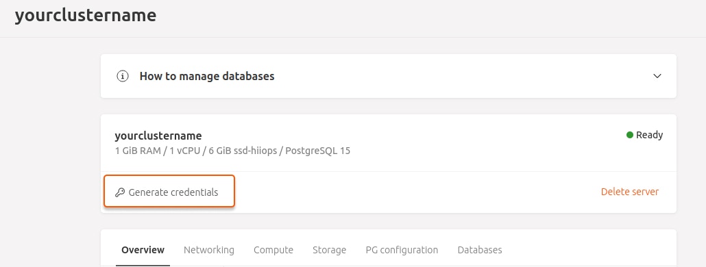 manage postgresql generate credentials