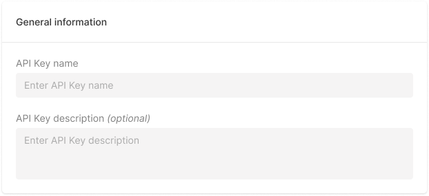 Fill in the general information about API keys