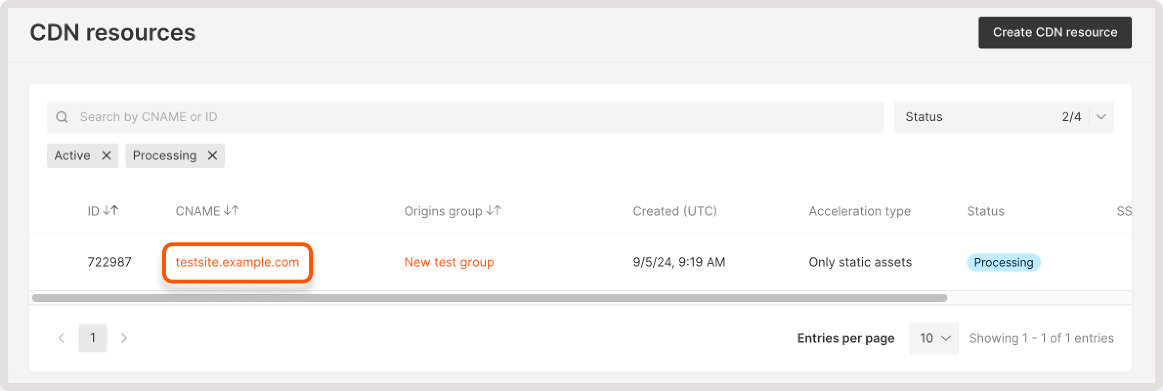 Resource name highlighted