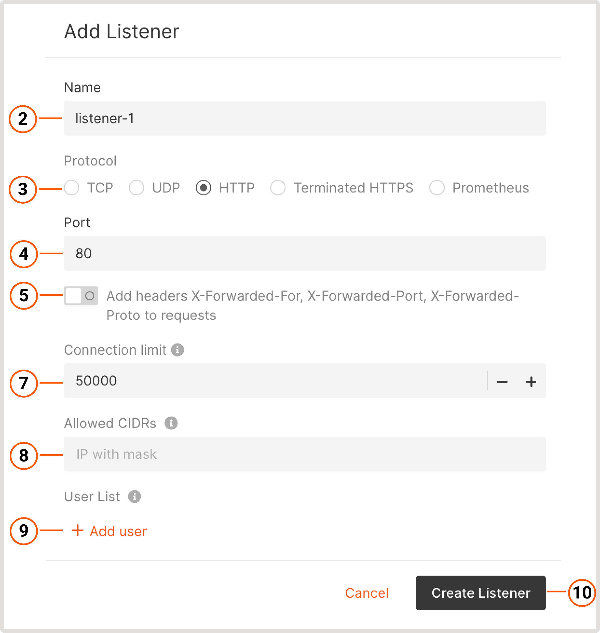 Listener configuration
