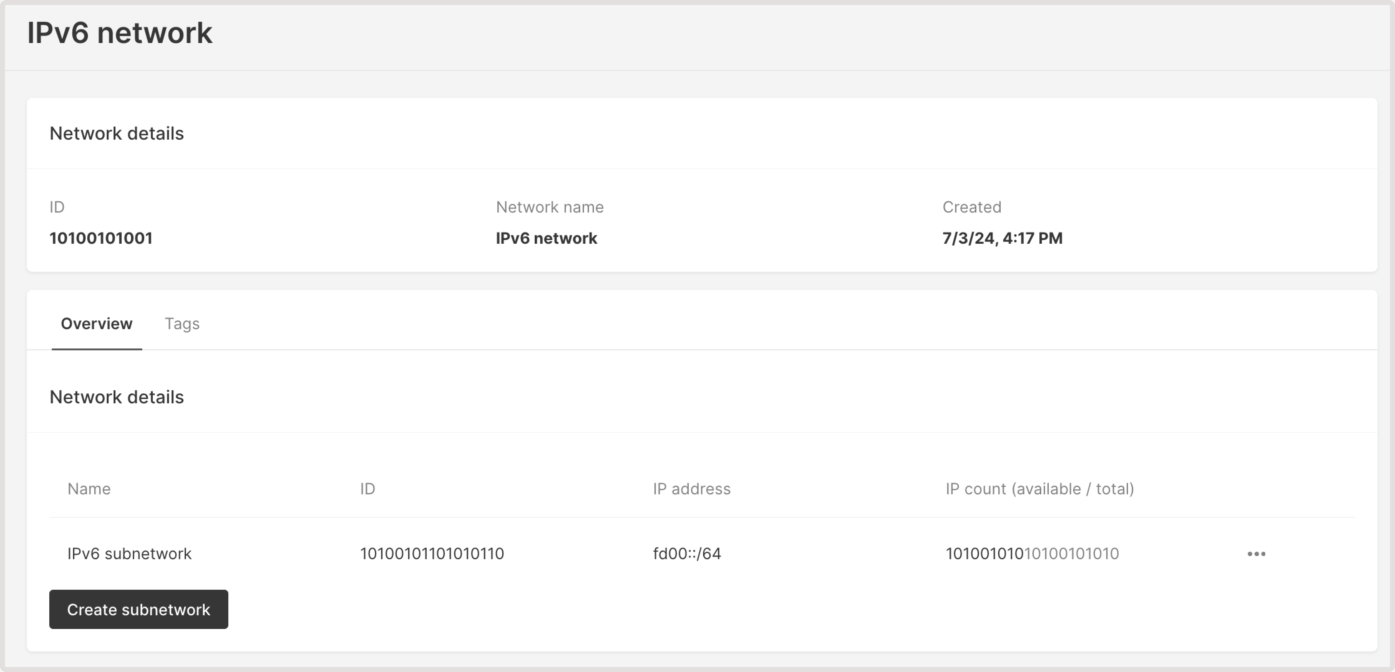 Network details page