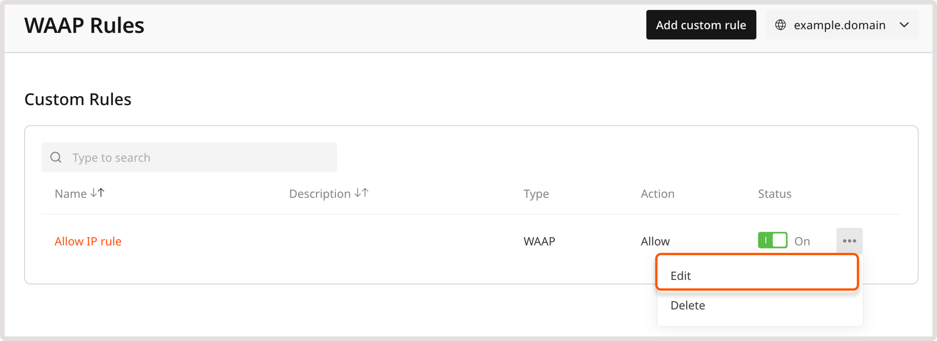 Rule settings with the edit button highlighted
