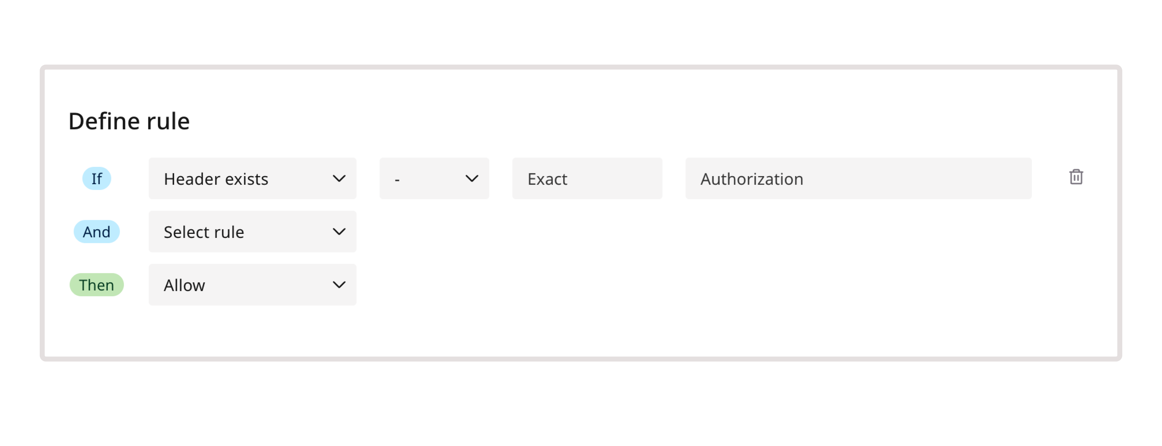 A sample definition of a rule with header exists condition