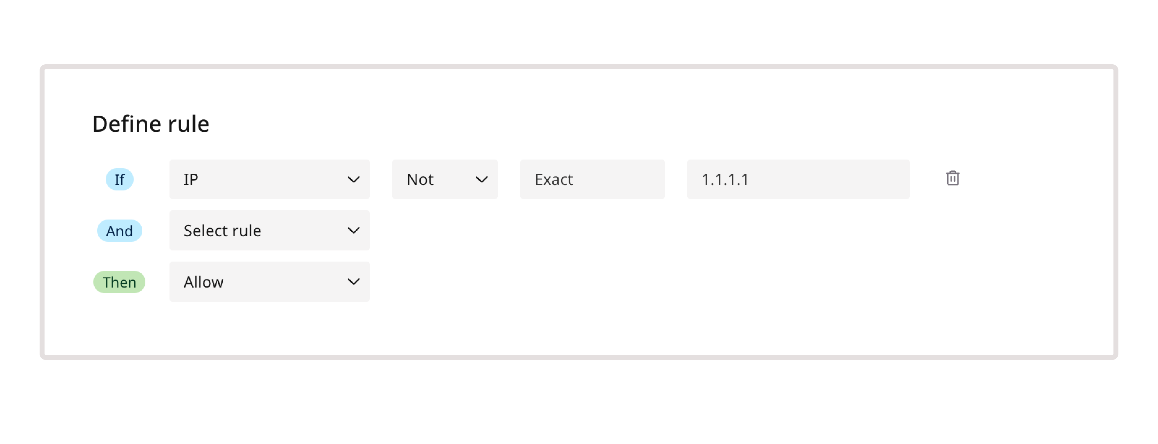 A sample definition of a rule with IP condition