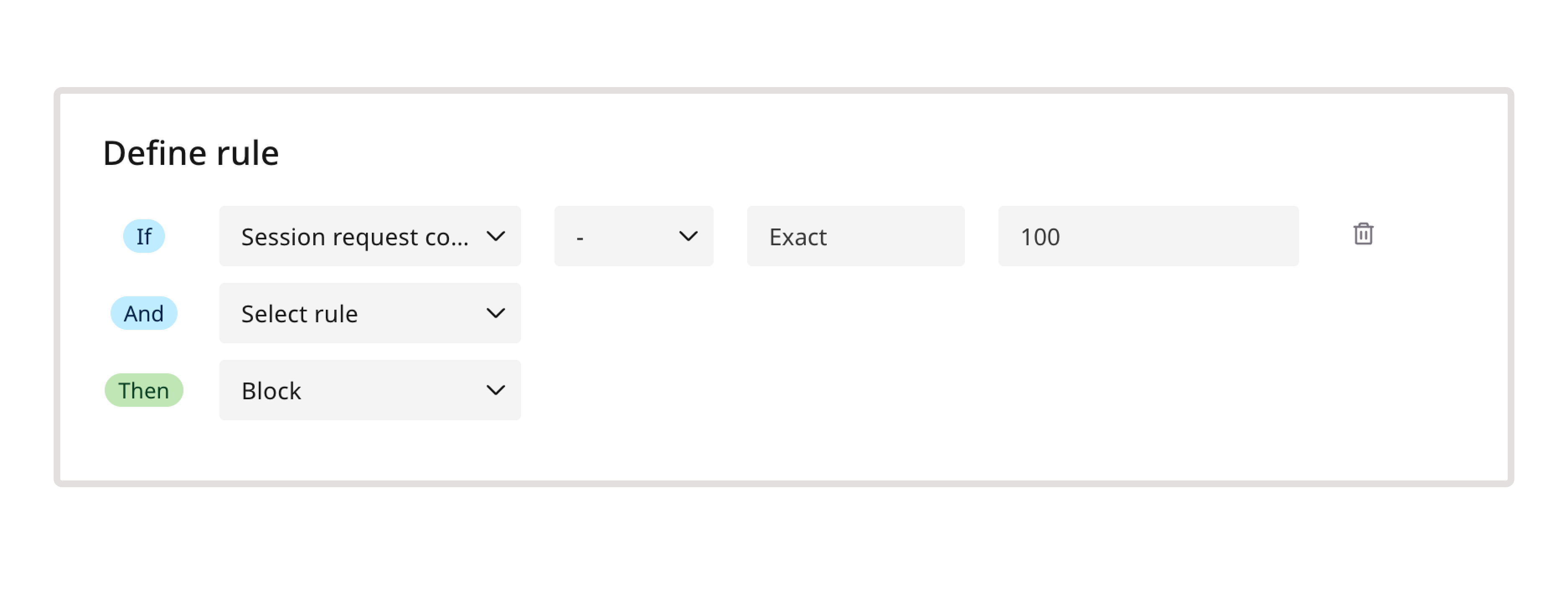 A sample definition of a rule with session request count condition